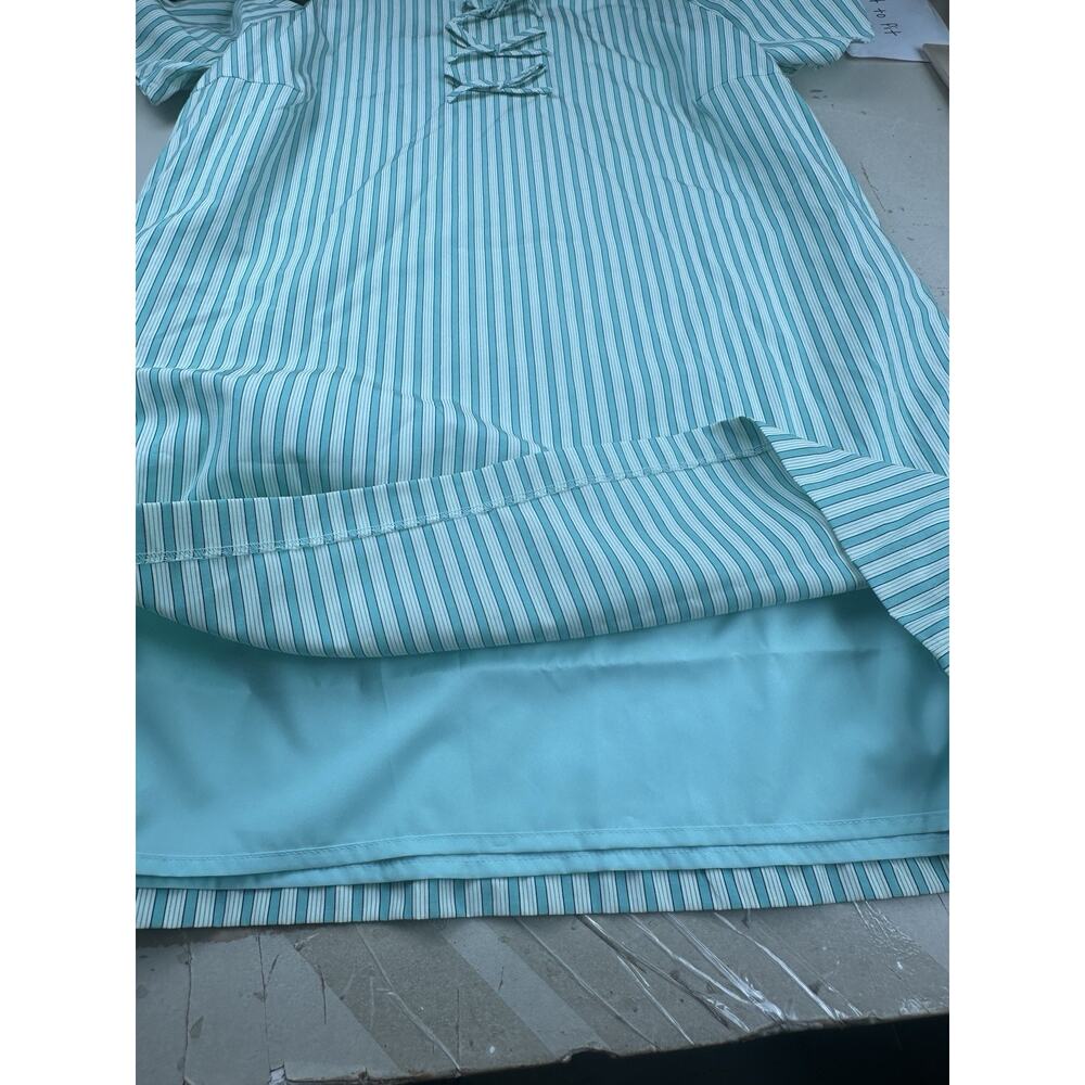 Abbey Glass NWT Turquoise Striped Puff Sleeve Shift Dress Women 2XL Bow Detail - Picture 11 of 12